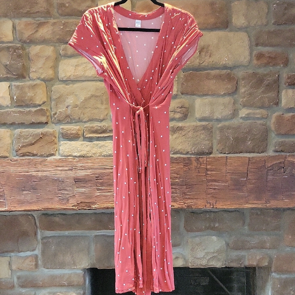 Polka Dot Wrap Dress in Coral